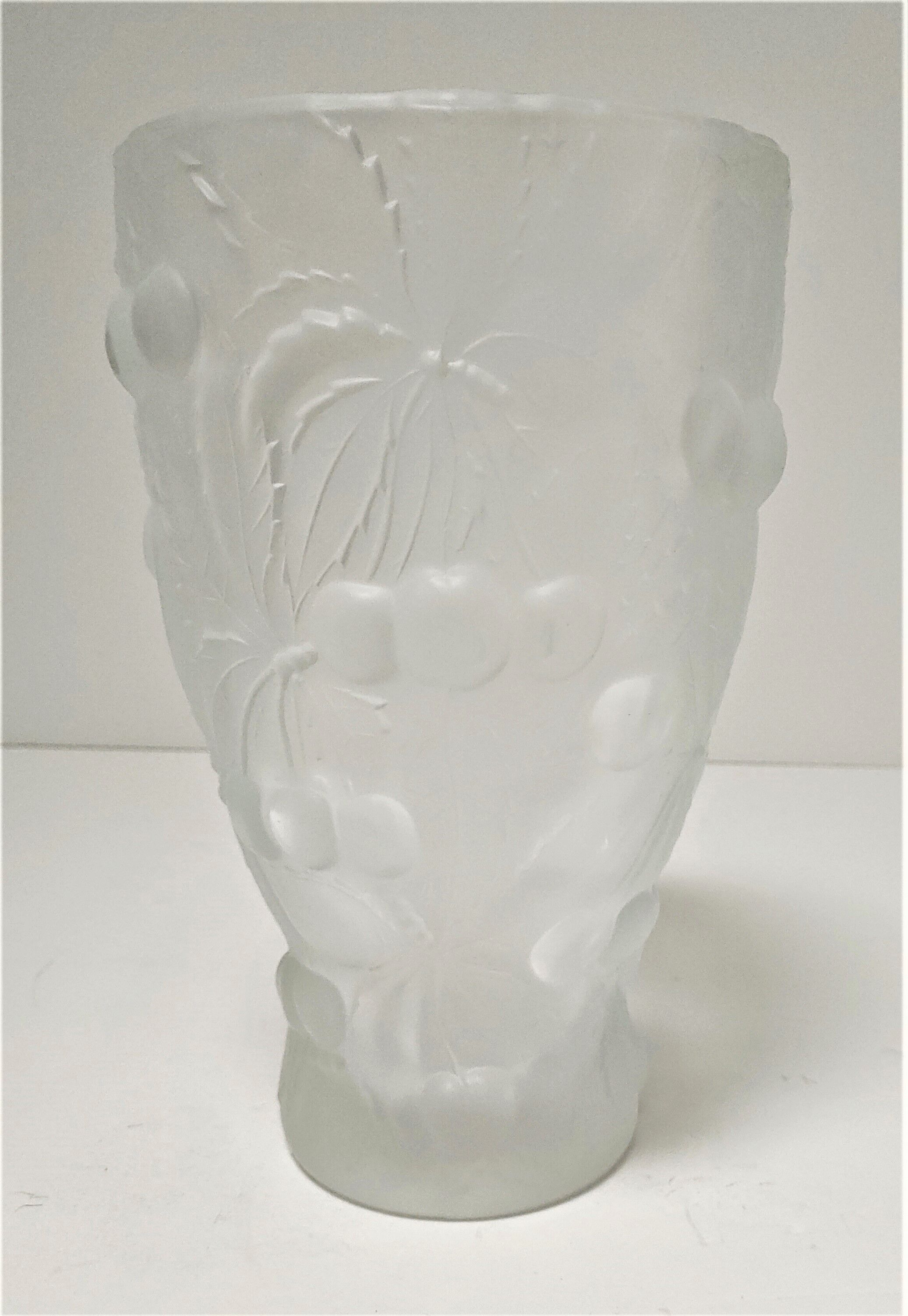 Vase pressed glass molded matte Josef Inwald decoration cherries