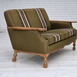 1970s, Danish 2-seater sofa, green furniture wool, oak wood.