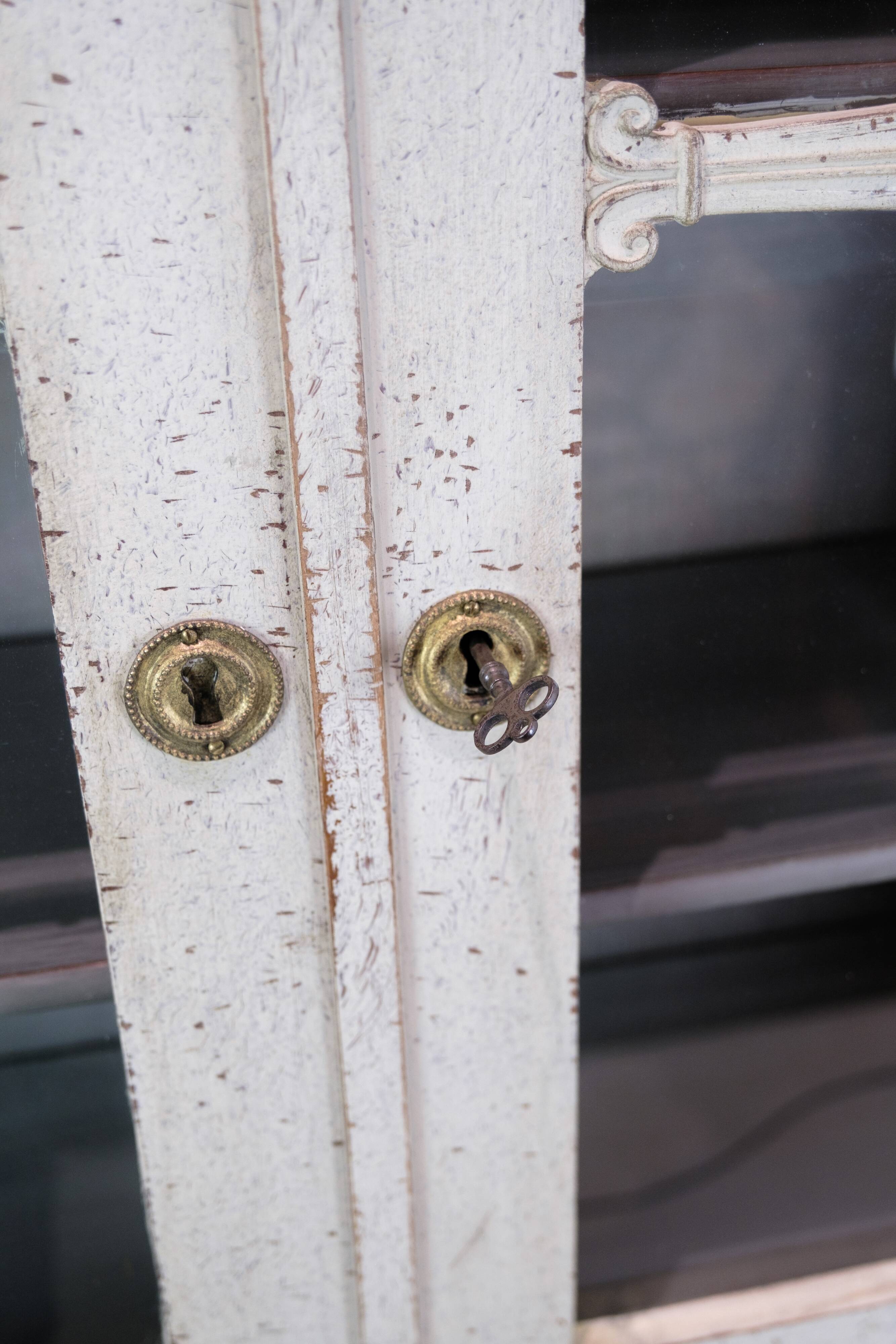 Glass Cabinet From The Gustavian Period Painted In Grey From 1810s