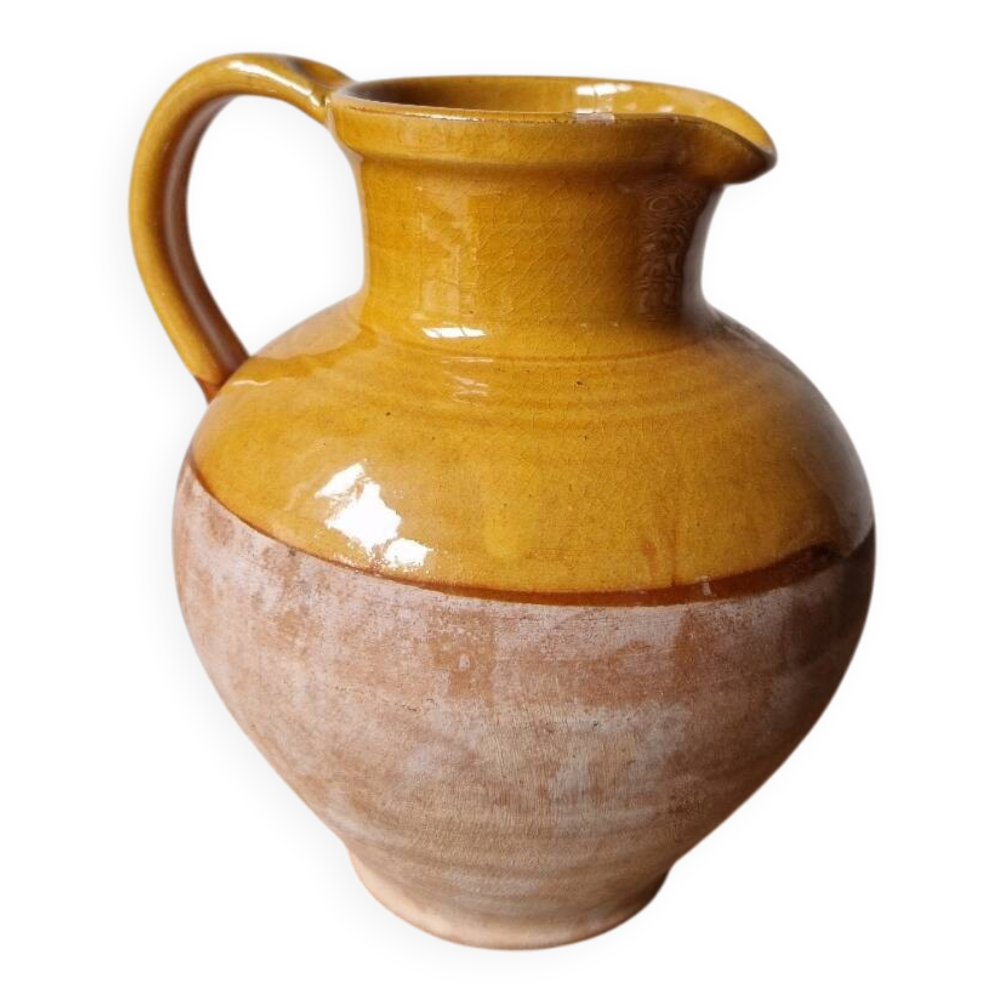 Ancien pichet en terre cuite émaillée cruche semi vernissée marron vas
