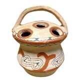 Ancient Berber flower holder, painted terracotta, vintage ethnic vase.