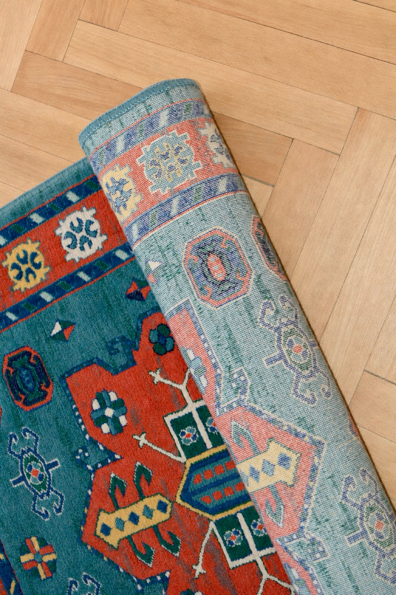 Spanish vintage wool rug with geometric patterns, 90 × 150 cm