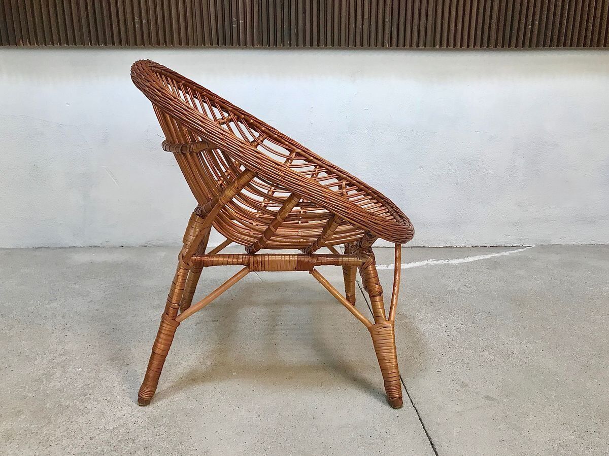 Easy Chair Hand-Woven in Wicker Rattan, Italy 1950s
