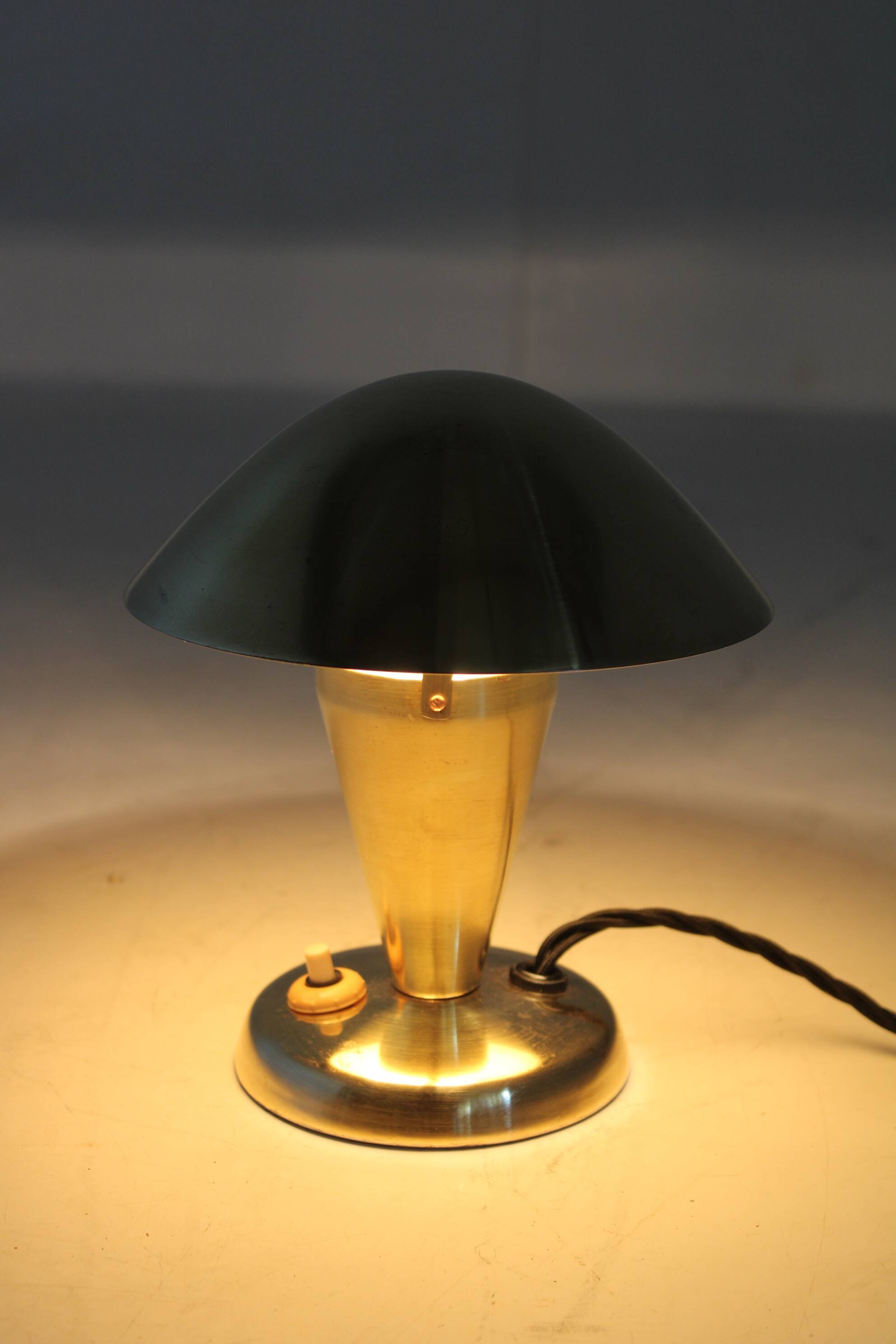 1930s Bauhaus Brass Finish "Mushroom" Table Lamp, Czechoslovakia