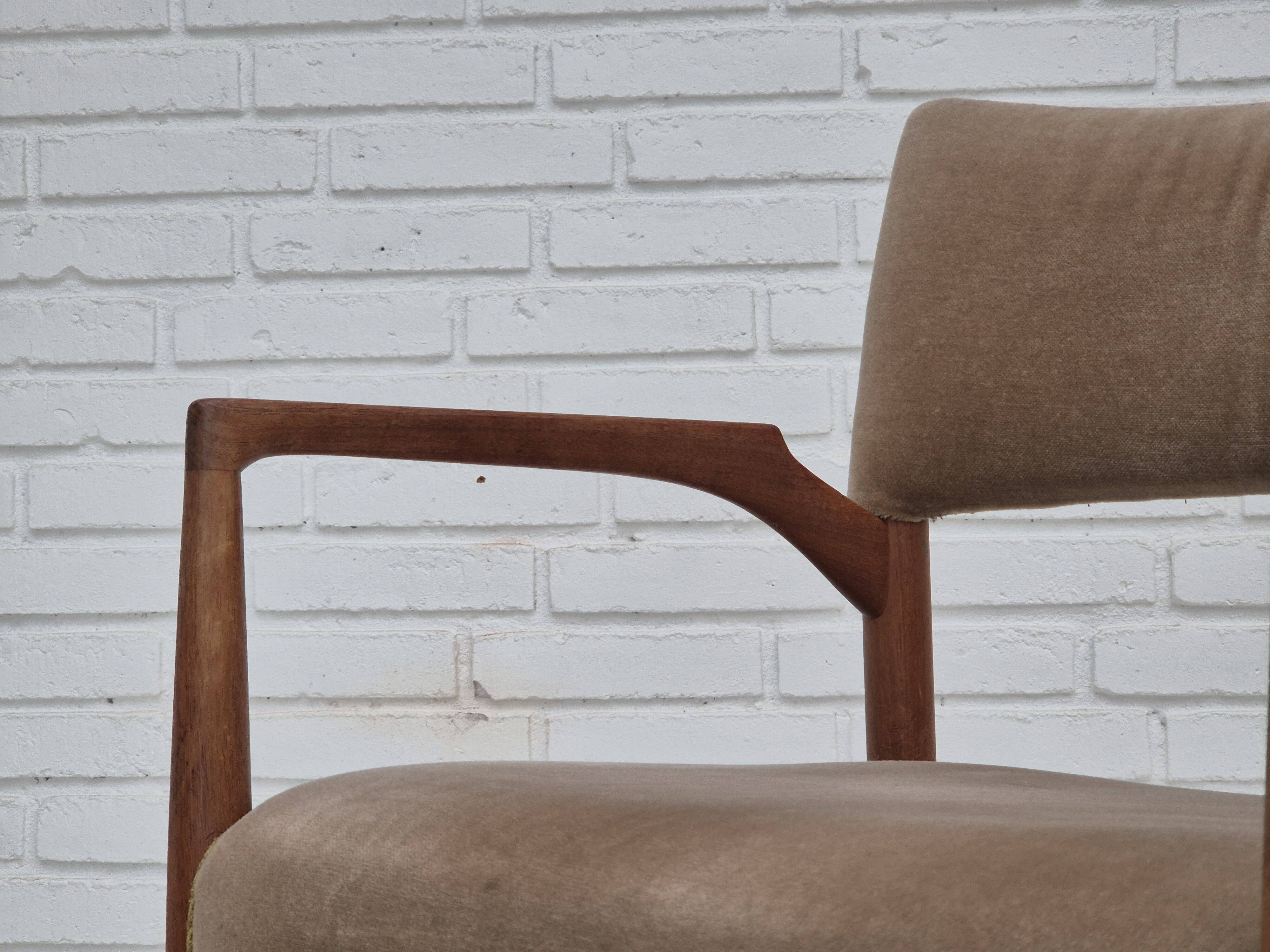 1960s, Danish chair, solid teak wood, furniture velour.