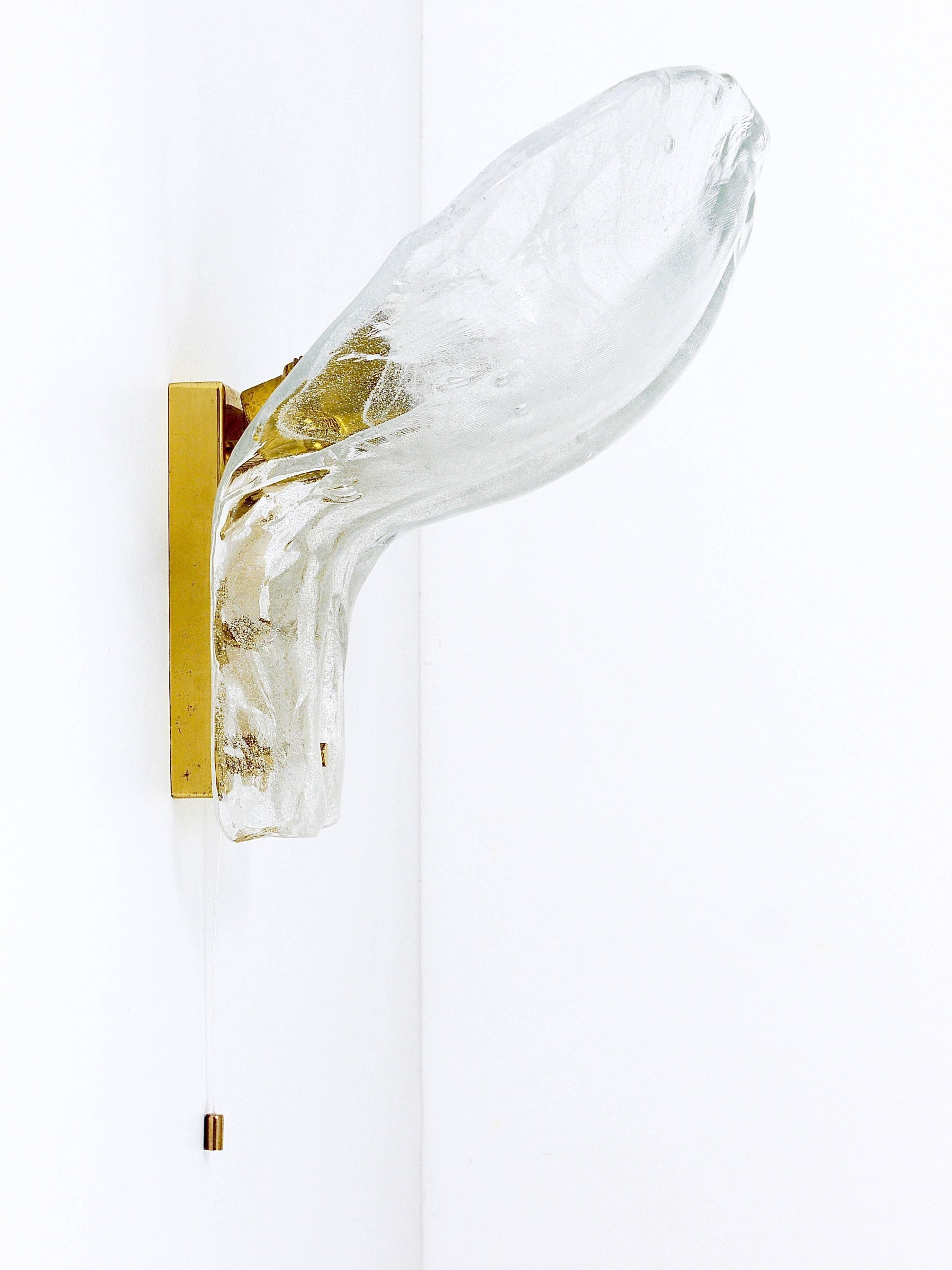 J.T. Kalmar enormous petal wall light in brass and blown glass, mid-century, Austria, 1970s