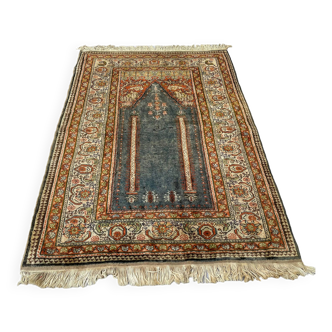 Tapis turc vintage en soie et laine, 138 x 92 cm