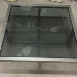 Table in satin aluminum and black glass, 70s design