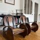 Pair of Art Deco armchairs in wood and cane.