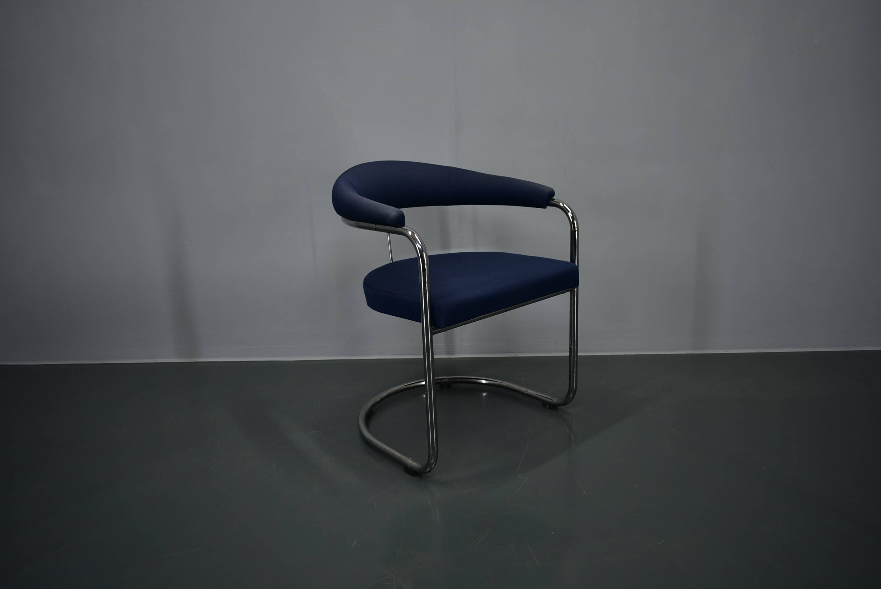 Anton Lorenz for Thonet "Ss33" chrome Armchair in blue fabric , 1970s
