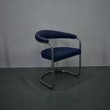 Anton Lorenz for Thonet "Ss33" chrome Armchair in blue fabric , 1970s