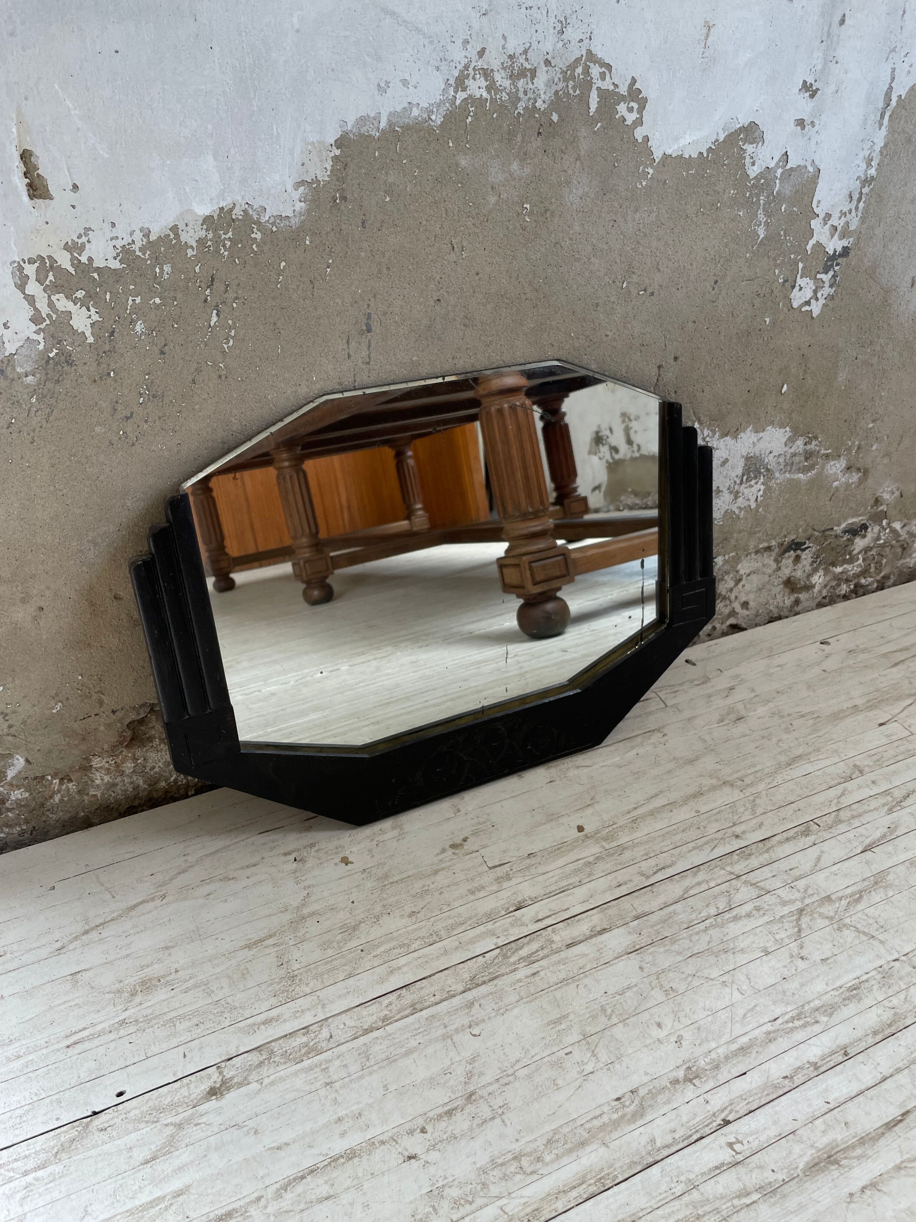Black art deco mirror 65x46cm