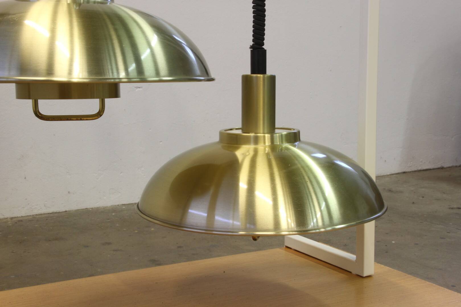 Danish pair of brass colour ceiling lamps attributed to the company Frandsen 1