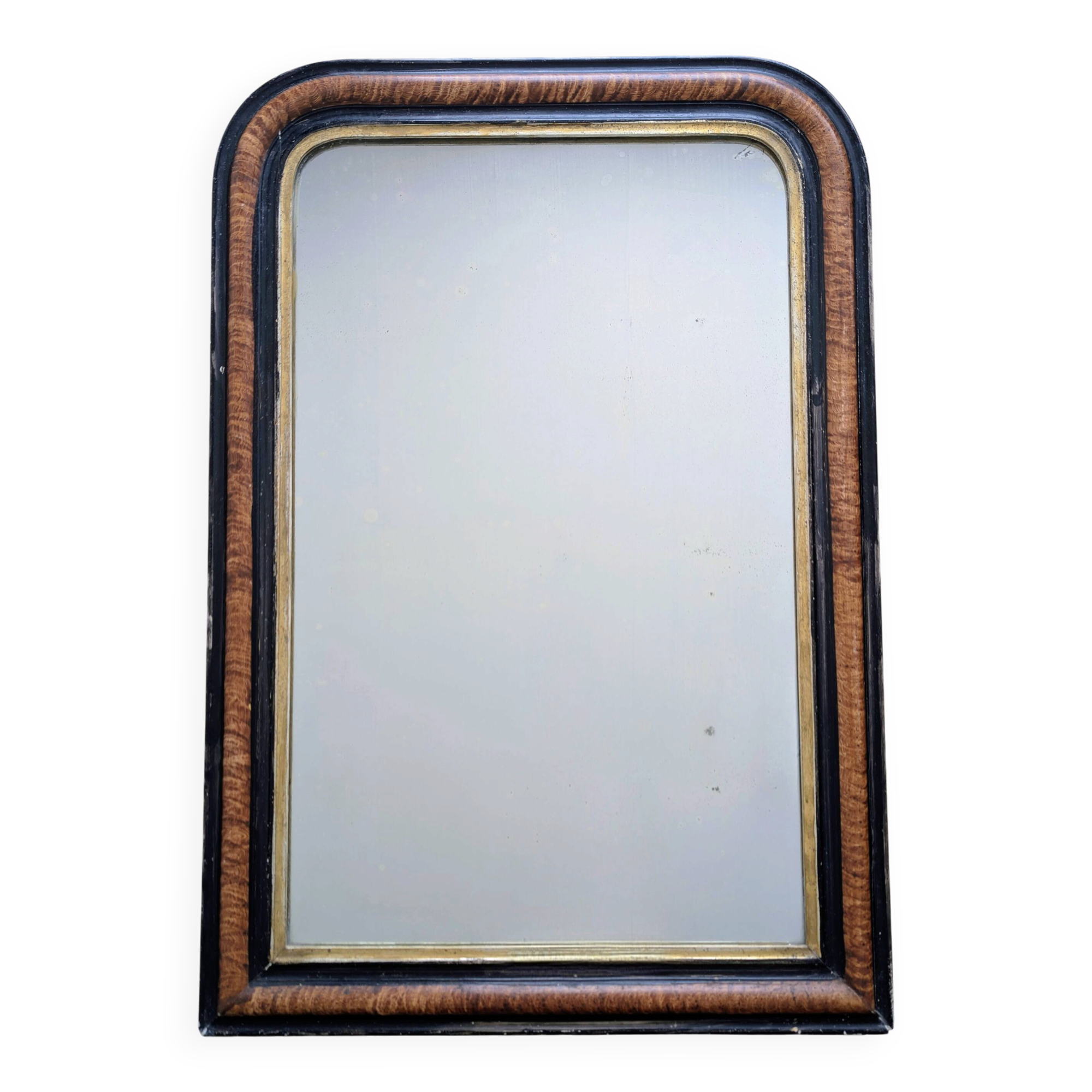 Louis-Philippe style mirror in black and gold flame wood - 96 x 66 cm
