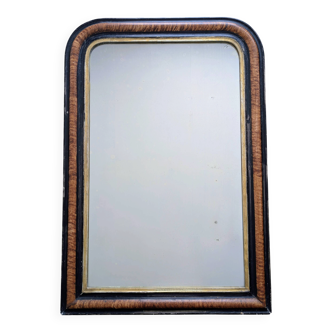 Louis-Philippe style mirror in black and gold flame wood - 96 x 66 cm