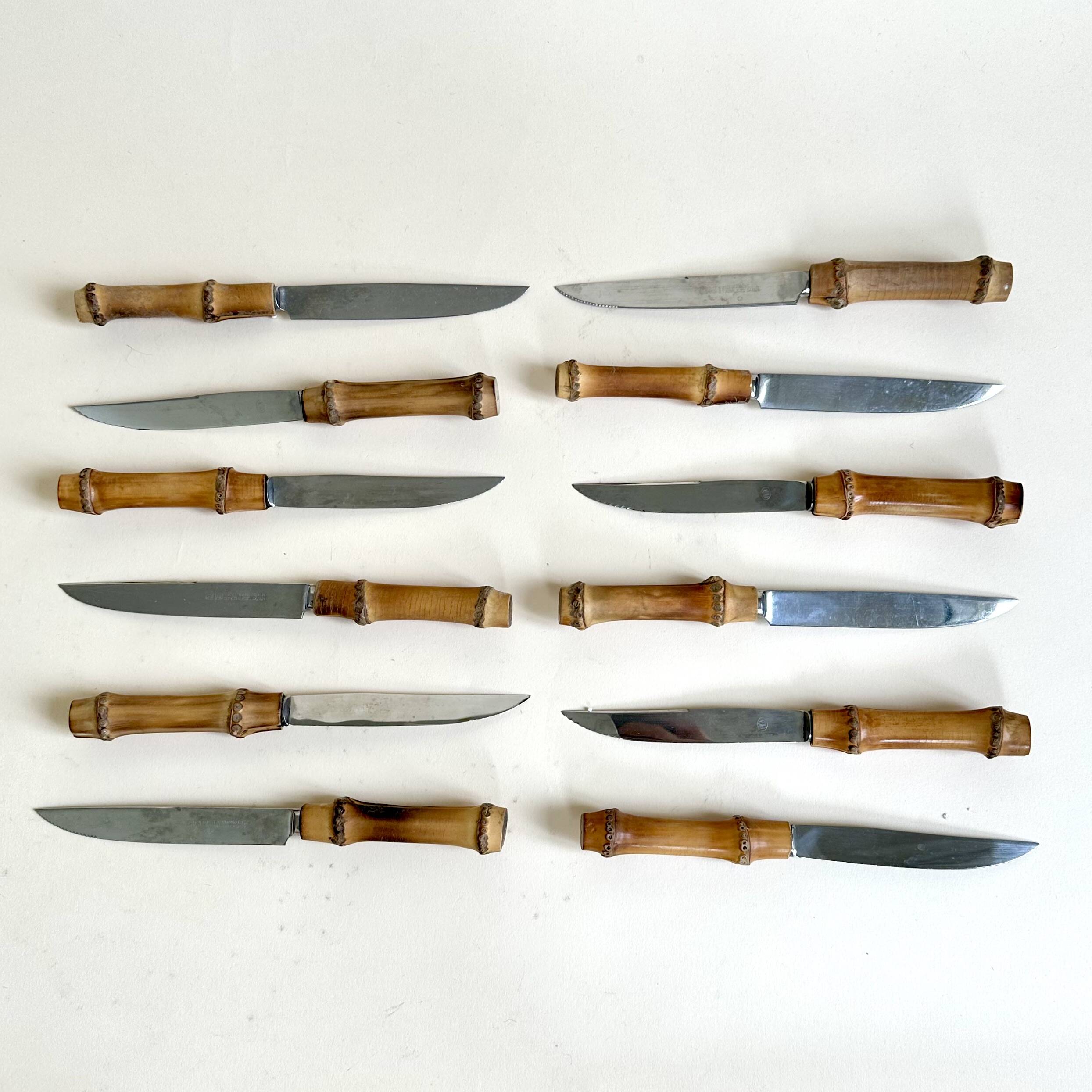 Set of 12 knives with bamboo handle