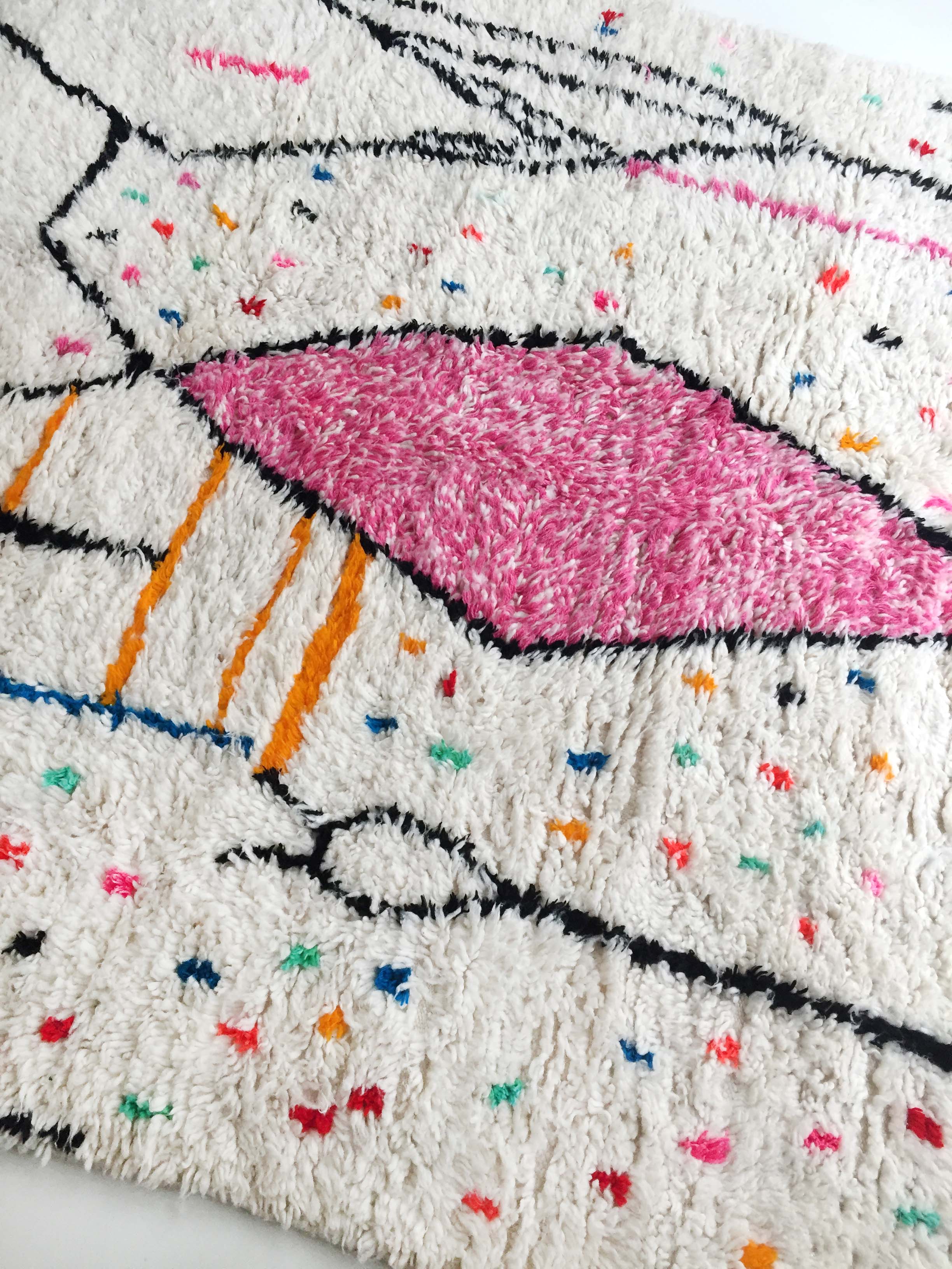 Moroccan Berber carpet Azilal ecru with colorful patterns 290x185cm