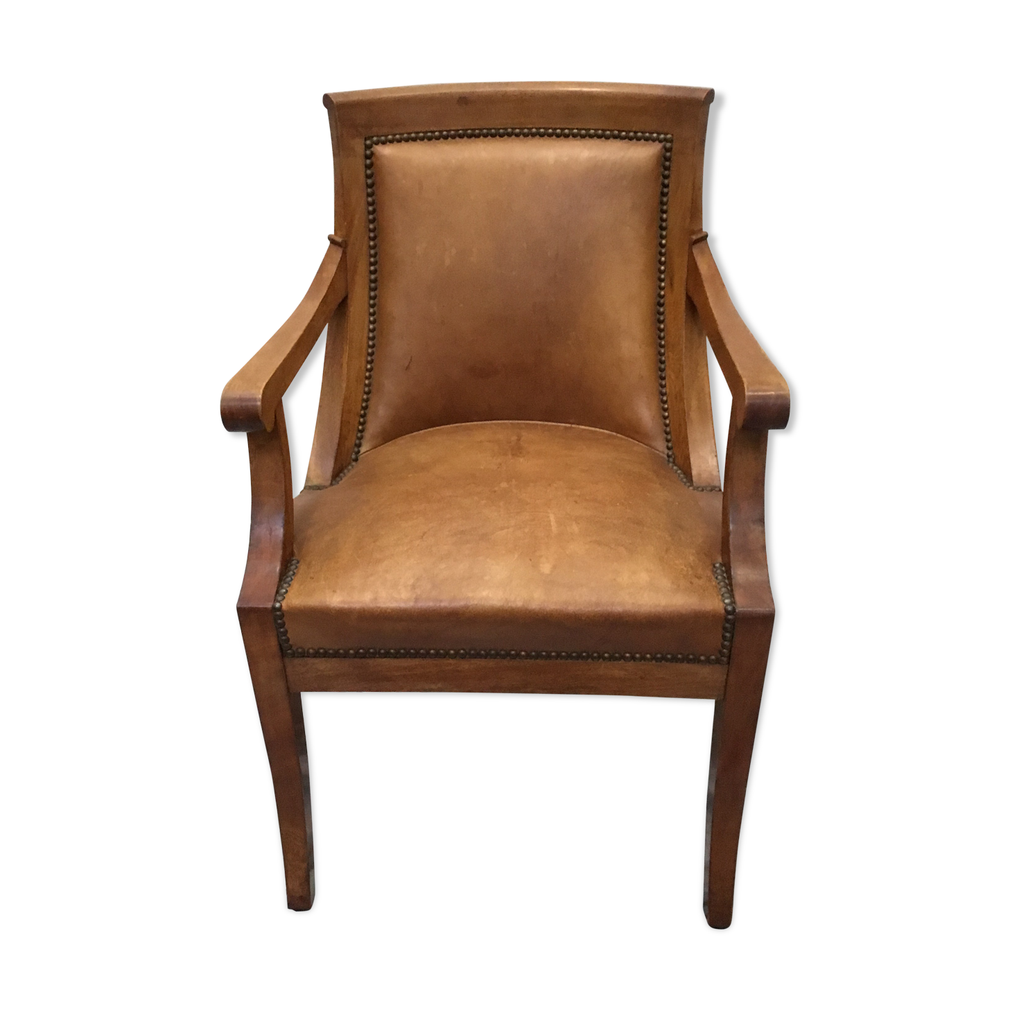 Blond mahogany desk trim brown leather 20th