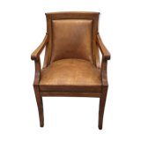 Blond mahogany desk trim brown leather 20th