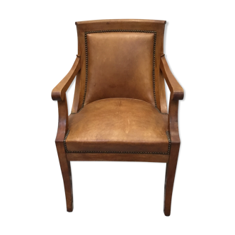 Blond mahogany desk trim brown leather 20th