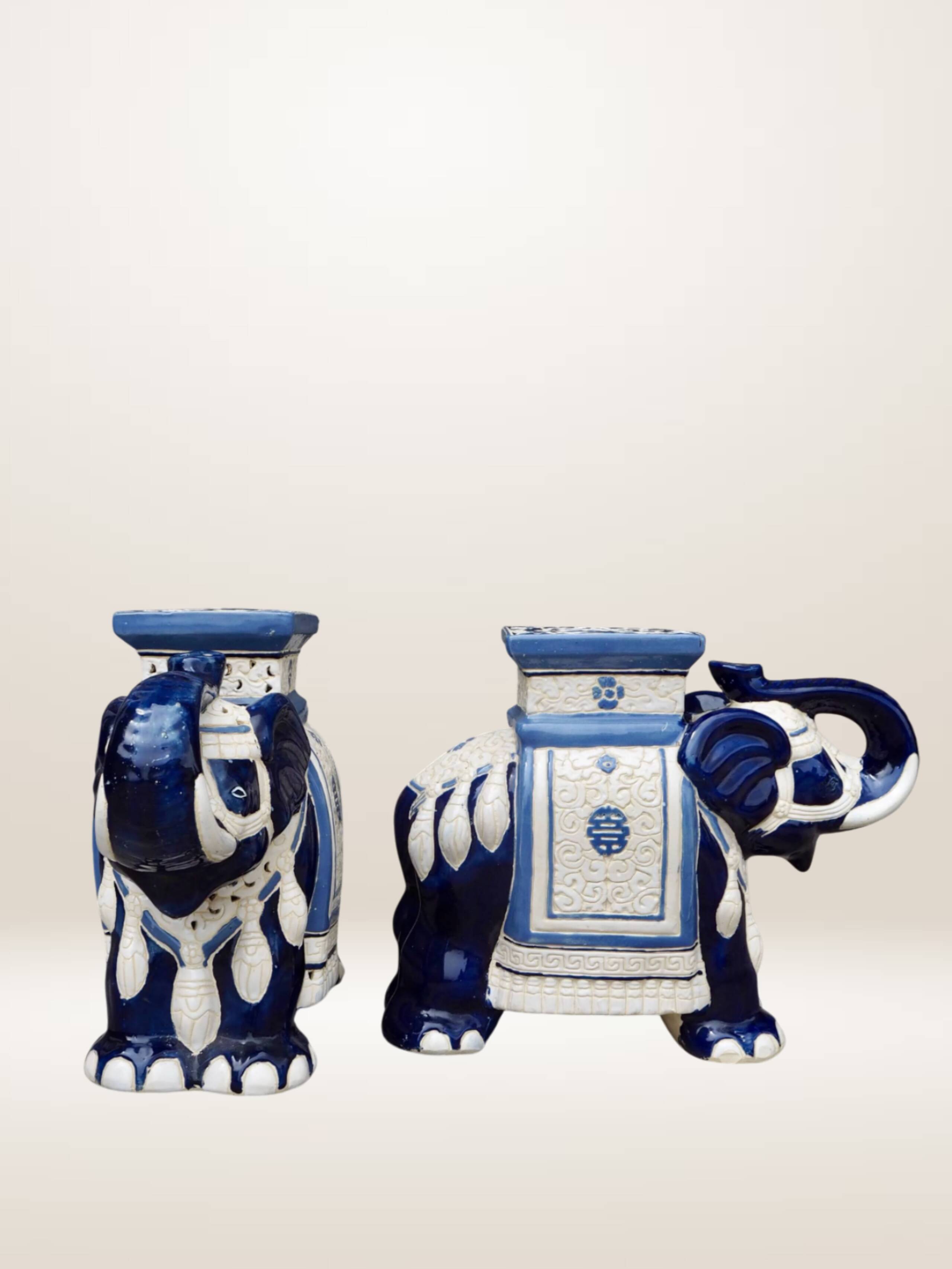 Pair of elephant ceramic side tables