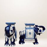 Pair of elephant ceramic side tables
