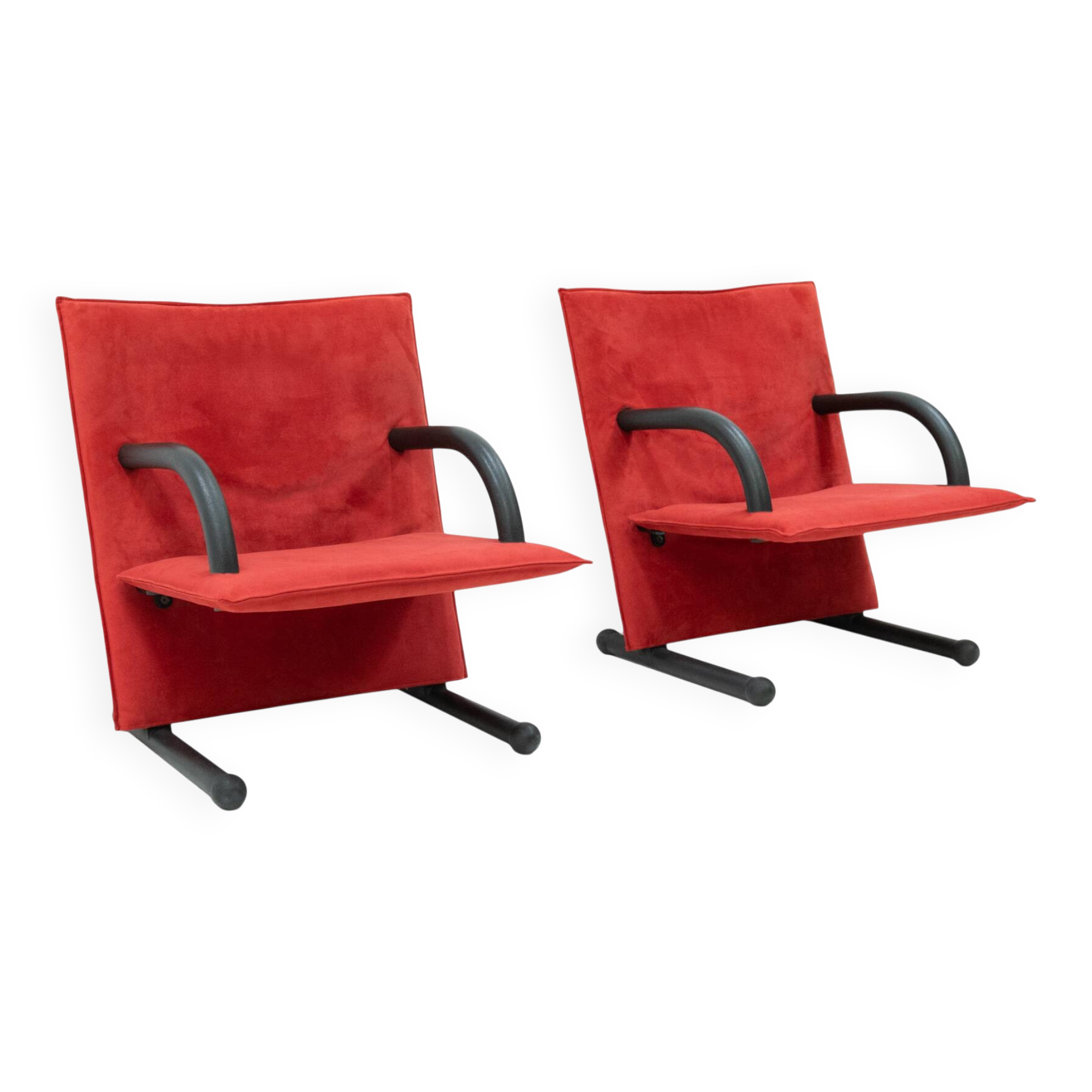 Postmodern T Line Lounge Chairs by Arflex, Red Alcantara, Italy, 1982