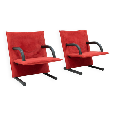 Chaises Lounge T Line Postmodernes par Arflex, Alcantara Rouge, Italie, 1982