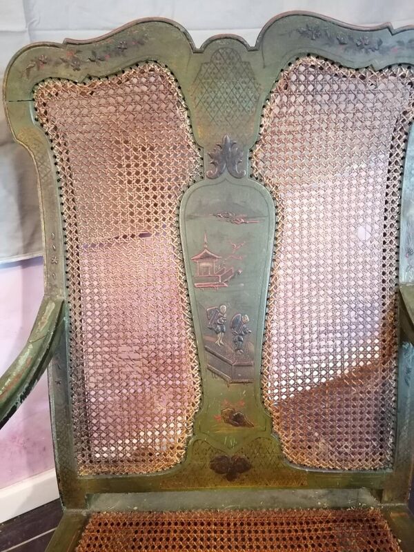 Rocking Chair XIXe Japonisant, laque verte et cannage