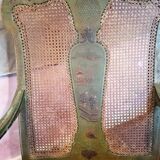 19th century Japanese rocking chair, green lacquer and canework