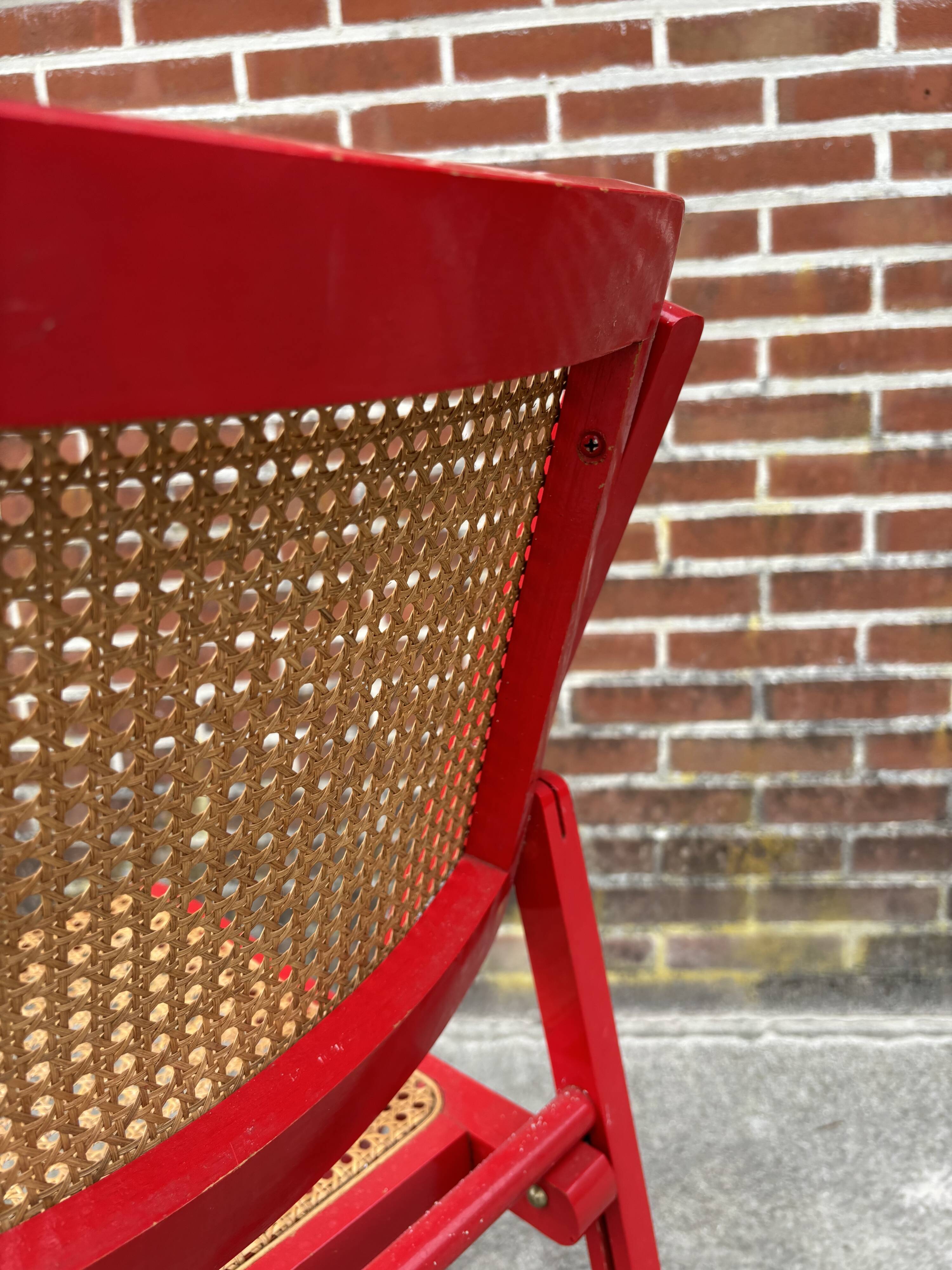 Vintage  Mid-Century Woven Cane Folding Chair  1960s in red cesca style