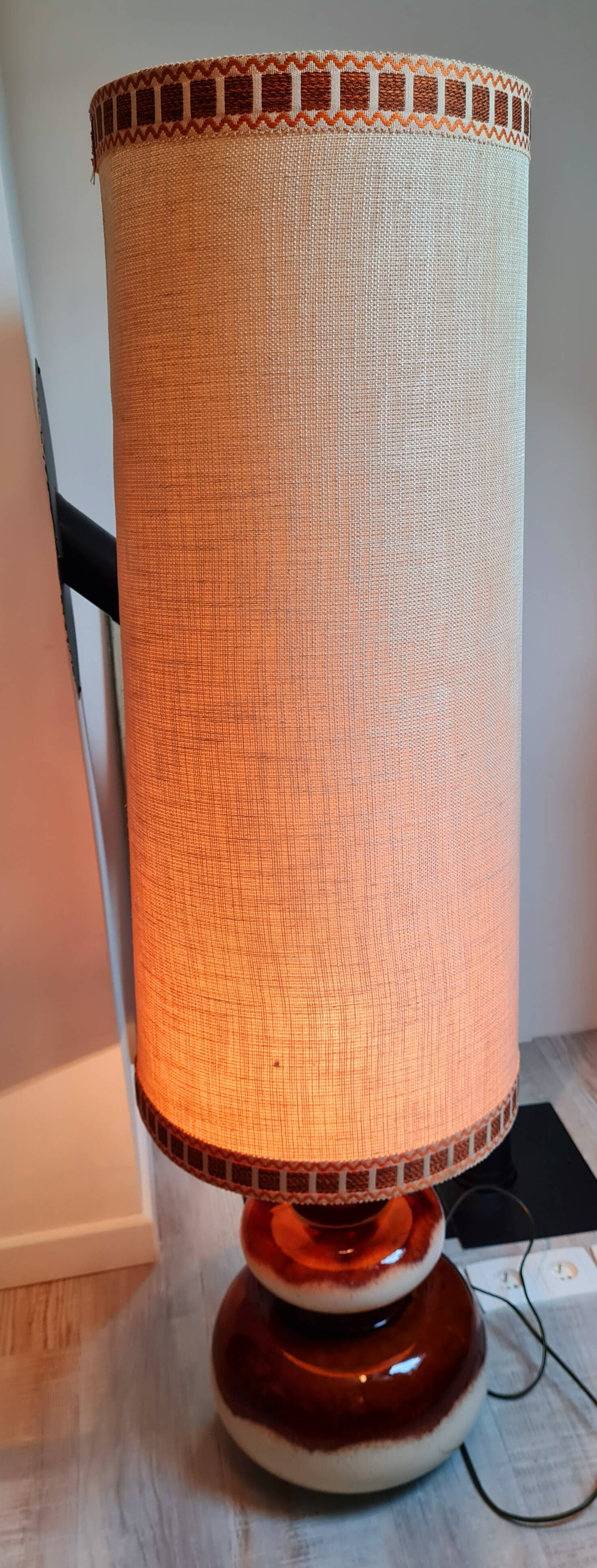 Vintage ceramic floor lamp with its lampshade