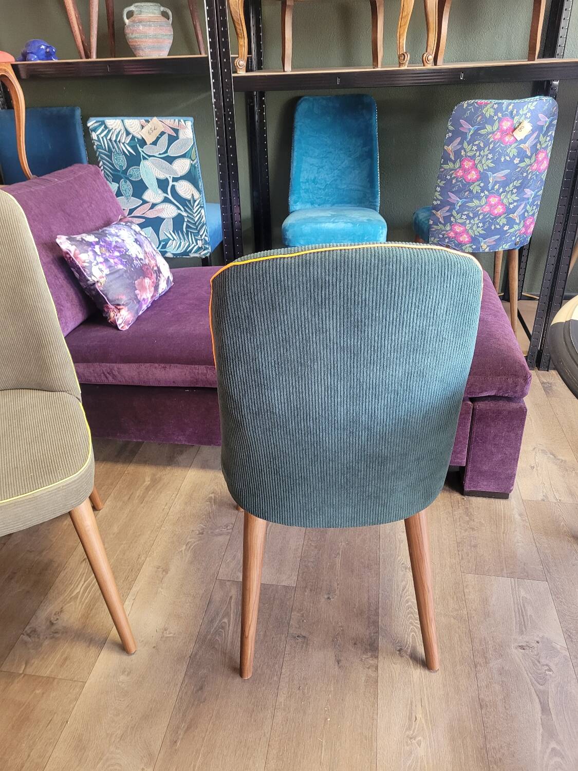 Scandinavian chair in forest green corduroy