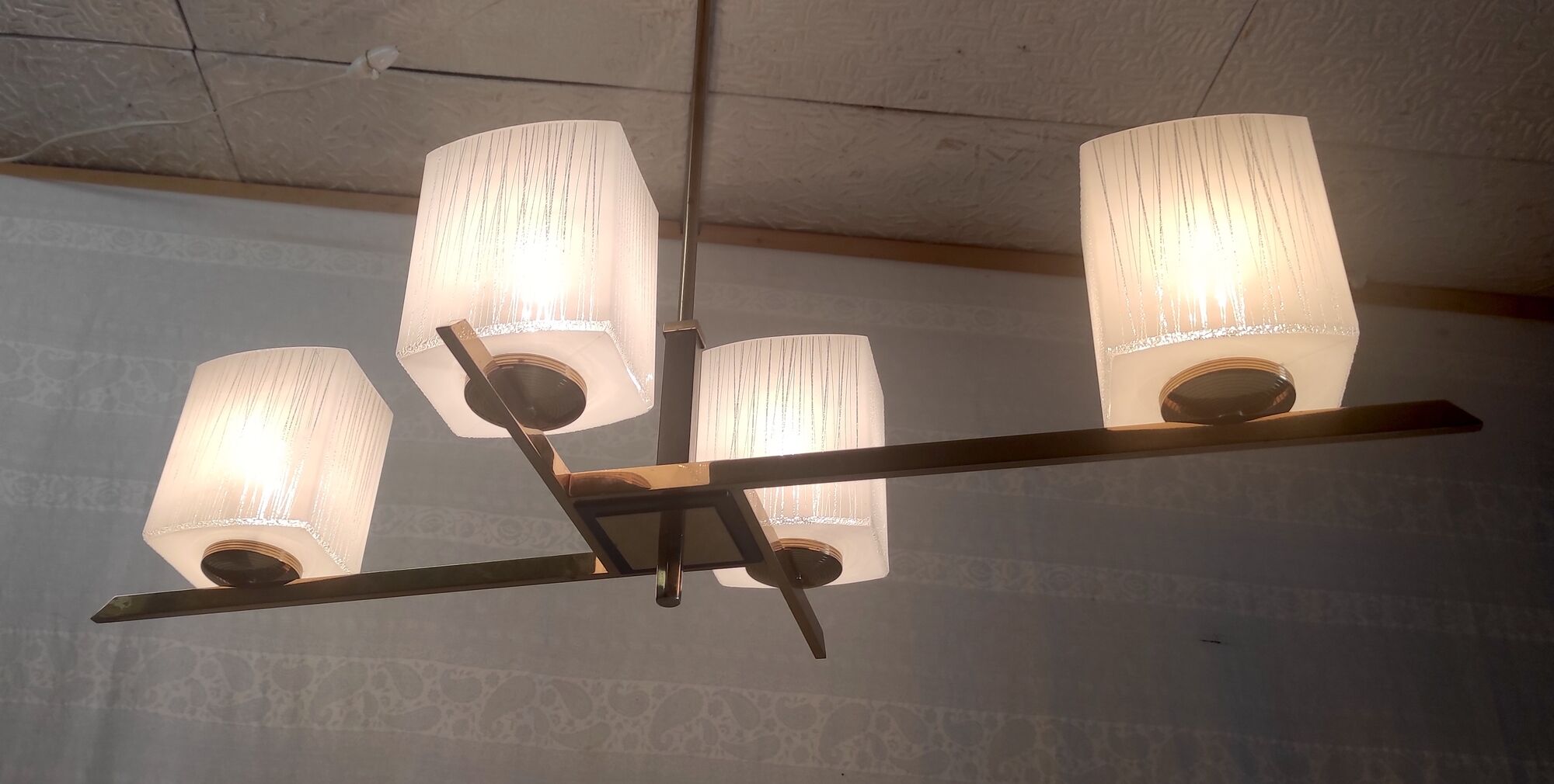 Chandelier in brass and lacquered metal 50s 60s