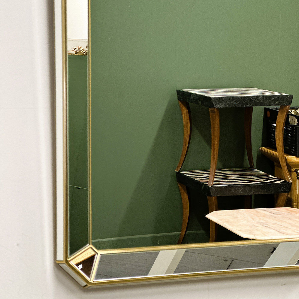 Miroir rectangulaire biseauté De Knudt avec cadre en laiton, Belgique, années 1980