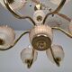 1960s Czech Mid-Century Brass and Železný Brod Frosted Glass Six-Arm Chandelier