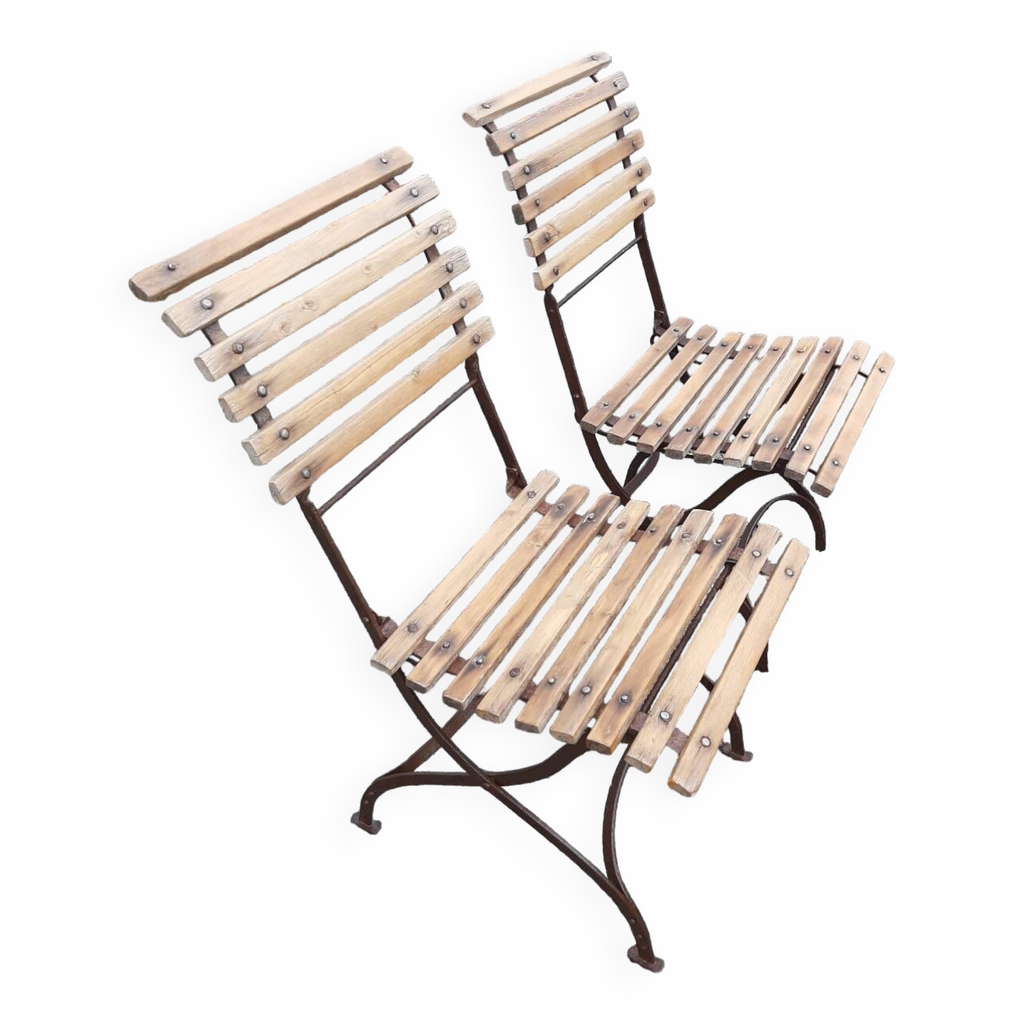 2 chaises de jardin anciennes en bois et fer | Selency