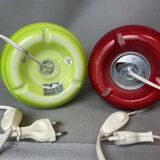 Paire de lampes de table en verre rouge et vert