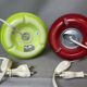 Pair glass table lamps red and green