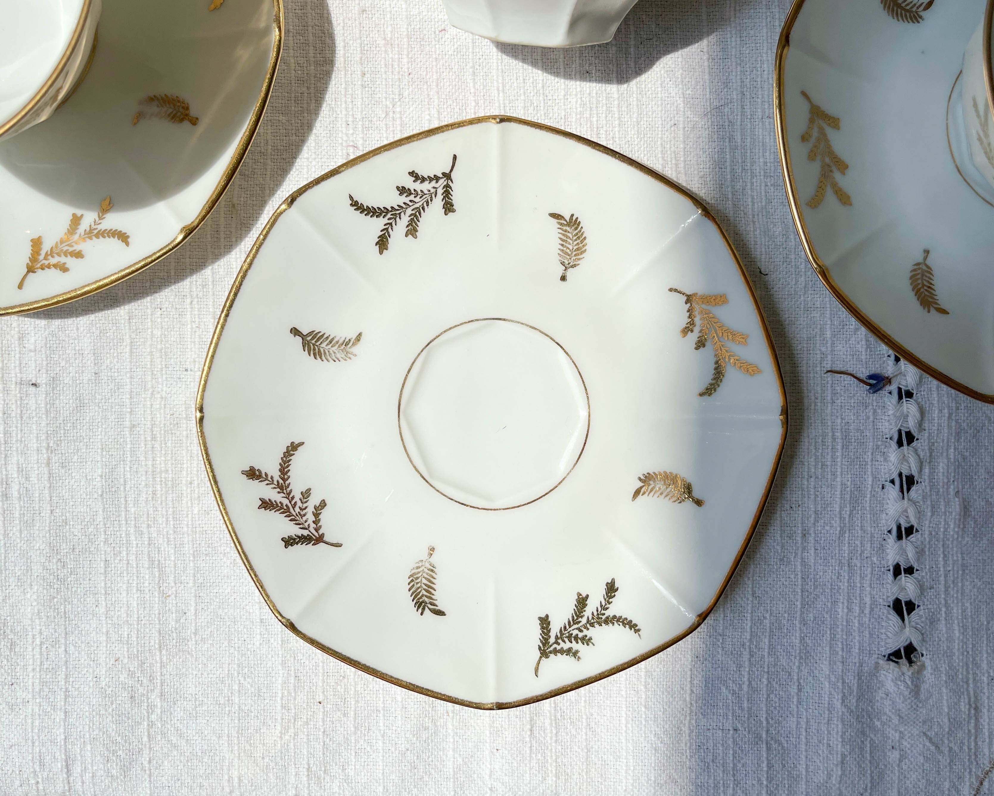 Vintage tea/coffee set in white porcelain with Limoges gold trim