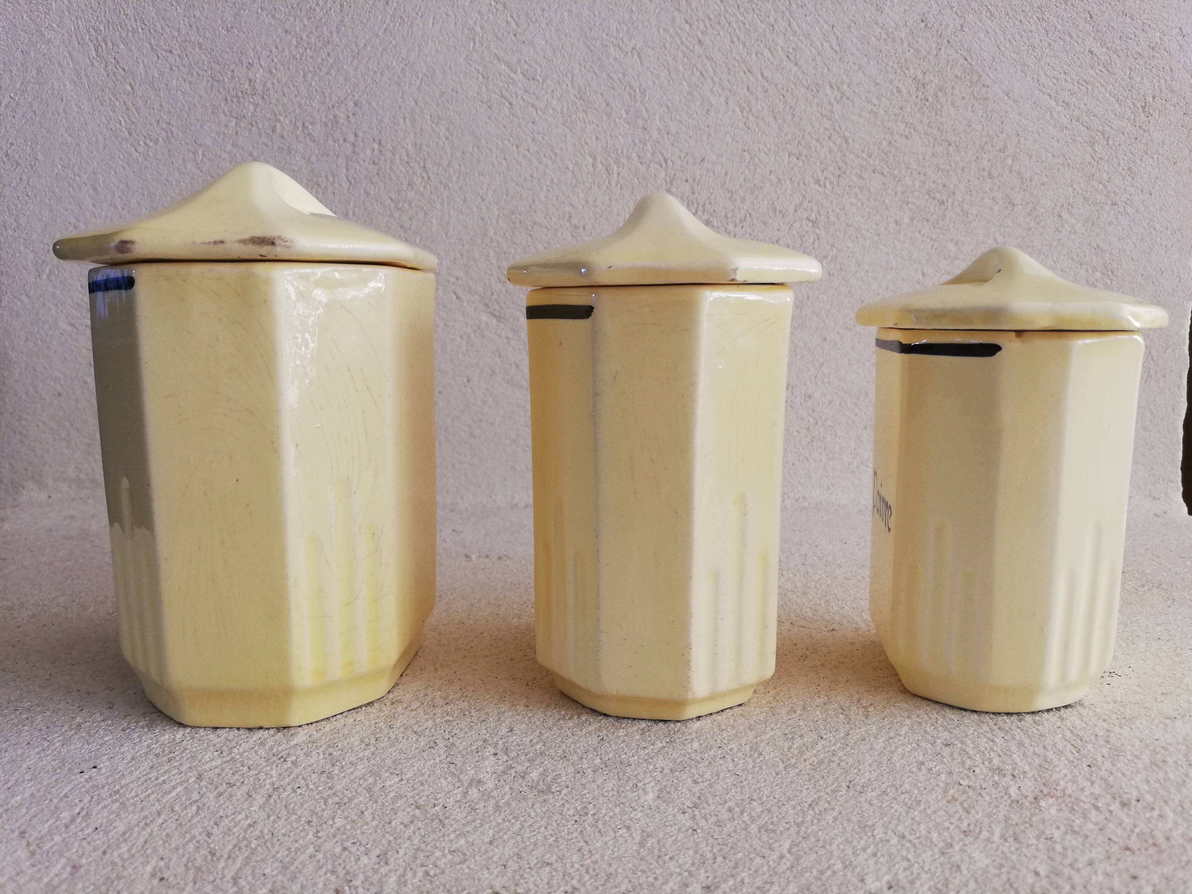 3 vintage spice pots iron earth