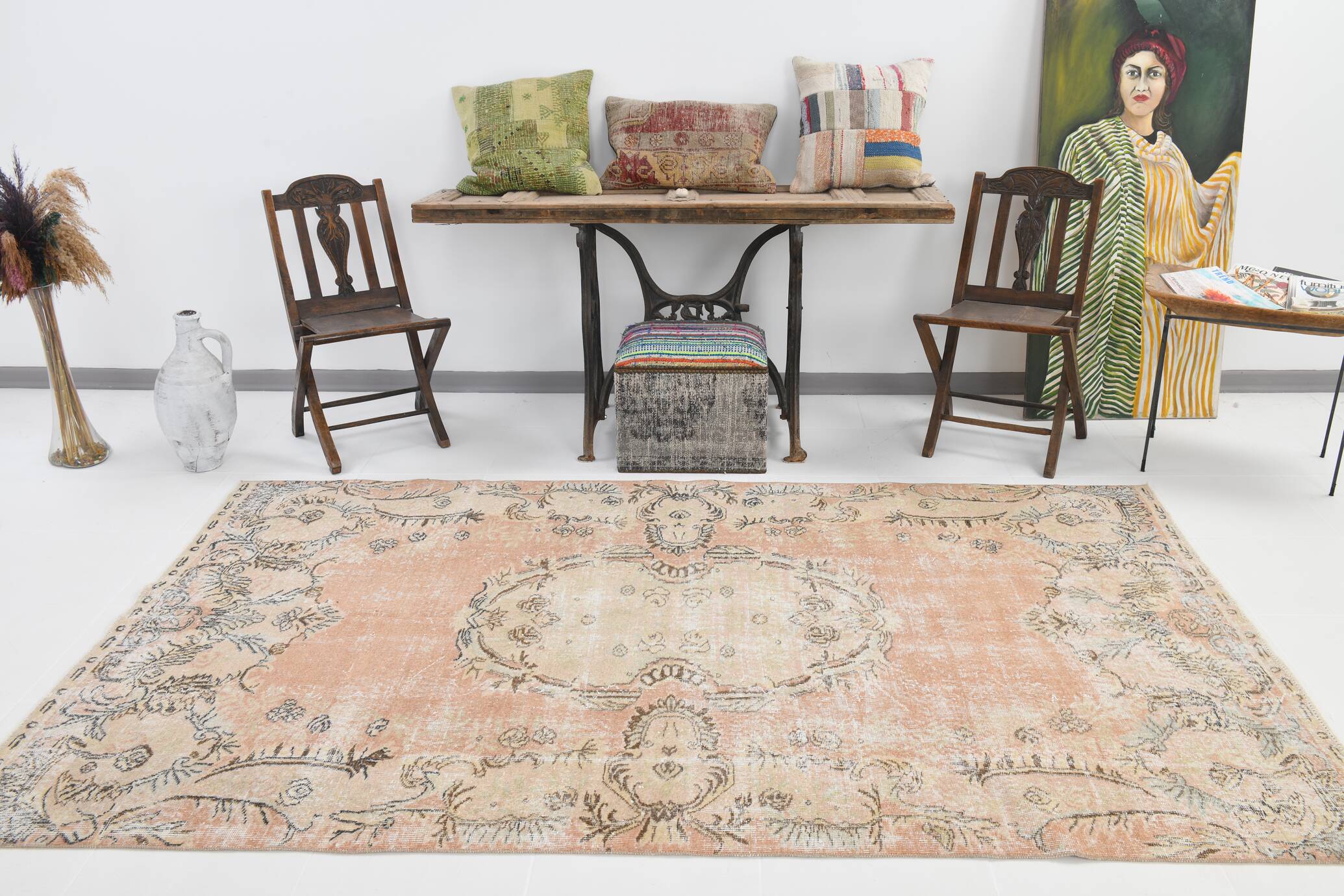 5x9 Red Soft Color Pastel Classic Turkish Area Rug, 161x271Cm SK 4879