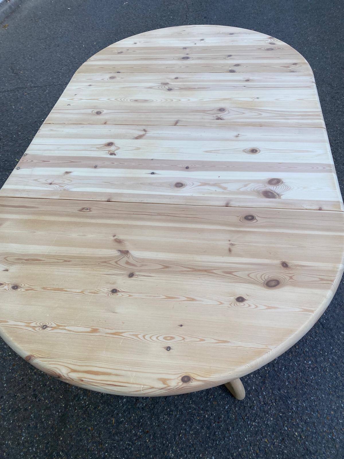 Round stripped extendable dining table in the style of Rainer Daumiller Hirtshals Sa.