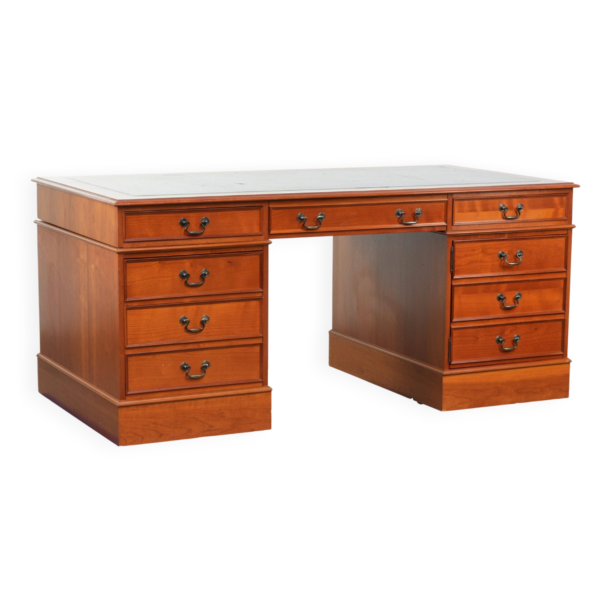 Classic wooden desk in English style with 4 drawers and a blue leather top