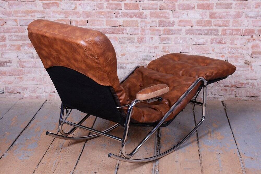 Mid-Century Rocking Reclining Armchair in Chrome by Lama, France, 1960s