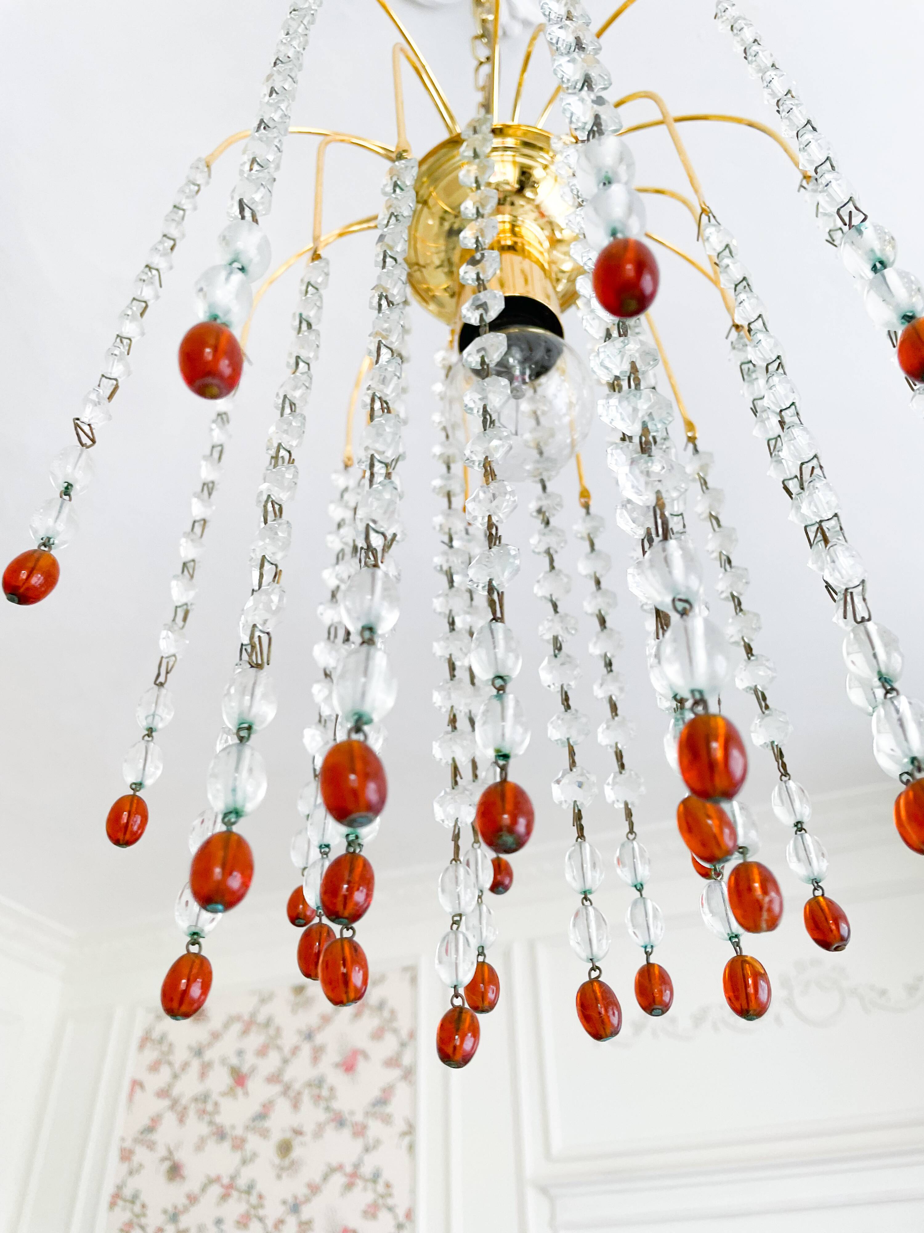 Lustre en cristal et perles de verre de Murano rouges – Élégance italien
