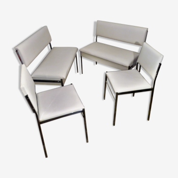 Set of 2 benches and two chairs chrome 1970s