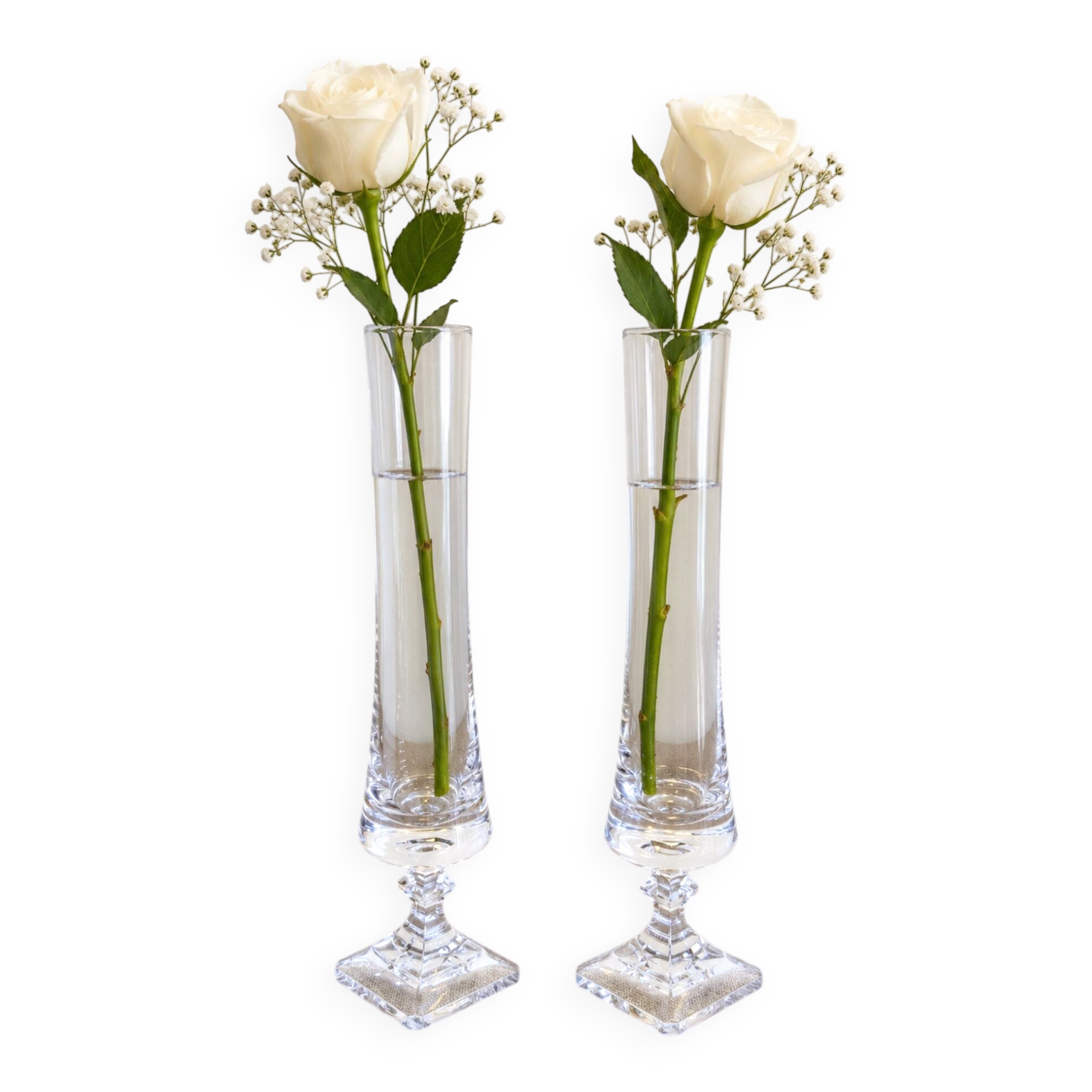 Pair of Bayel crystal flower vases – 24 cm – square bases