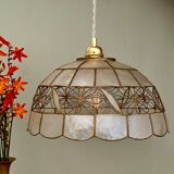 Vintage lampshade suspension in mother-of-pearl and brass