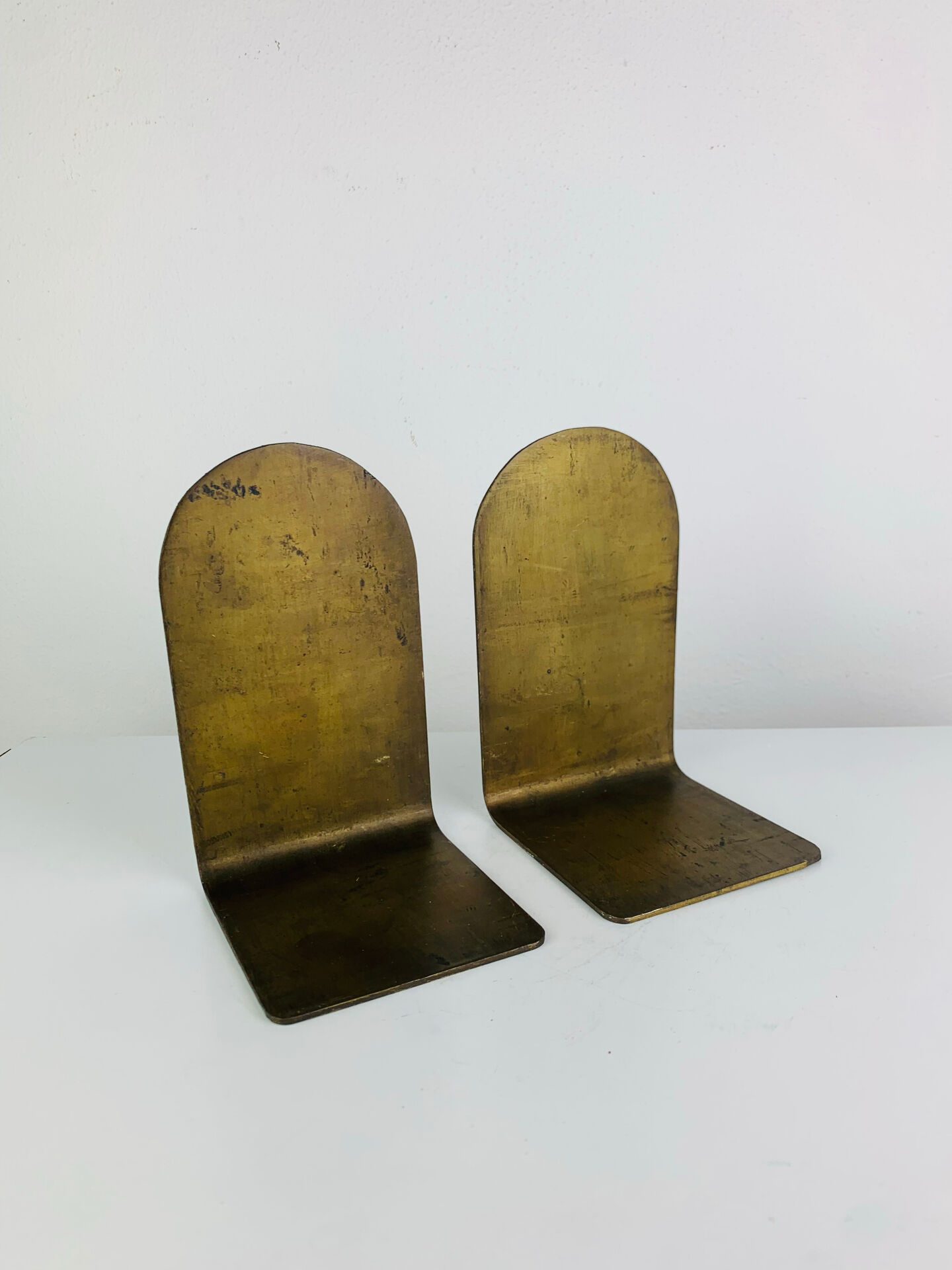 Pair of minimalist vintage raw brass bookends